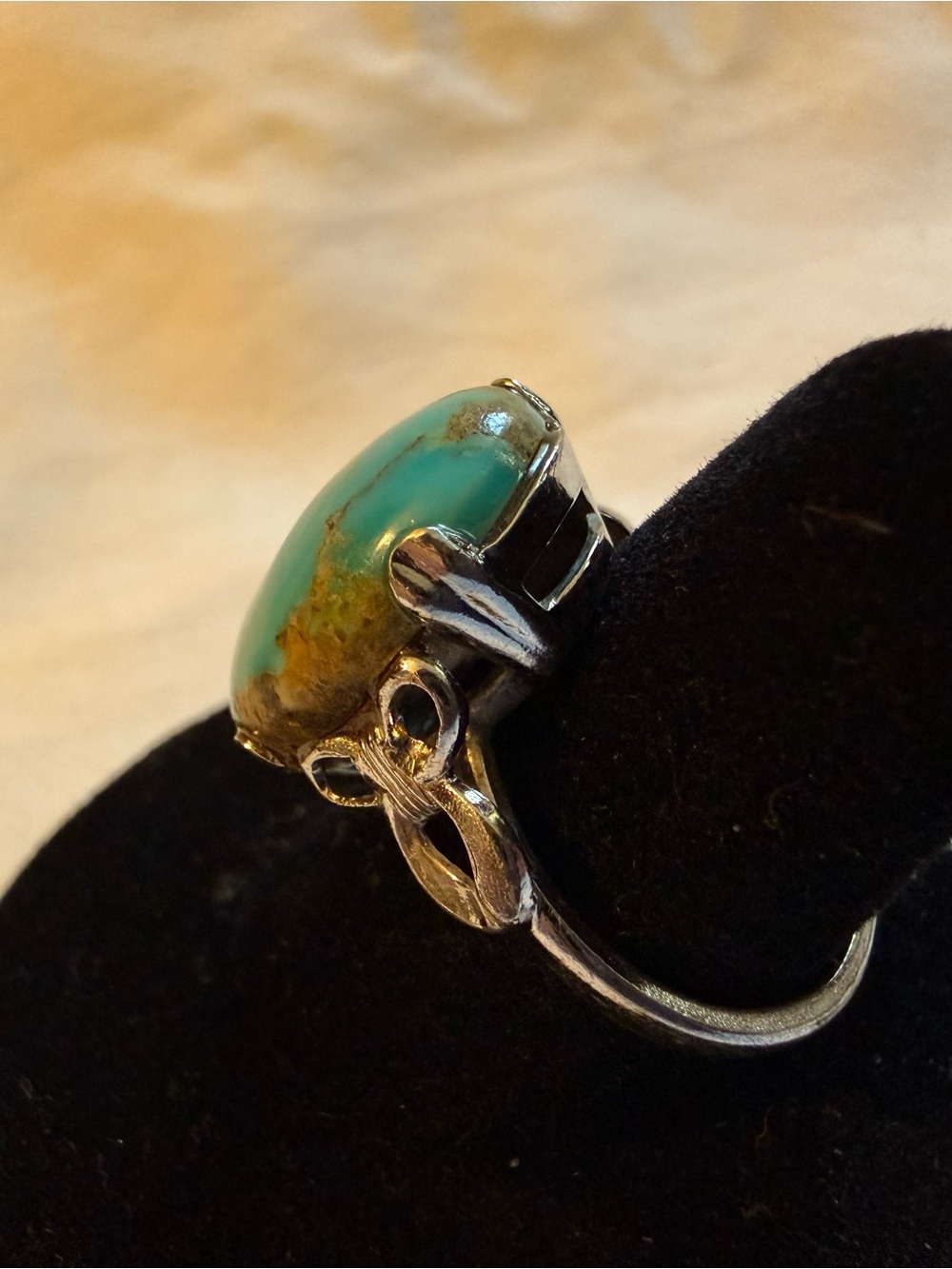 Sterling Silver Turquoise Statement Ring - Teal Green Stone - Picture 4 of 10